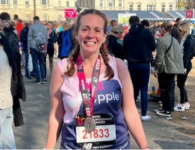 Lindsay having completed the Lindon Marathon