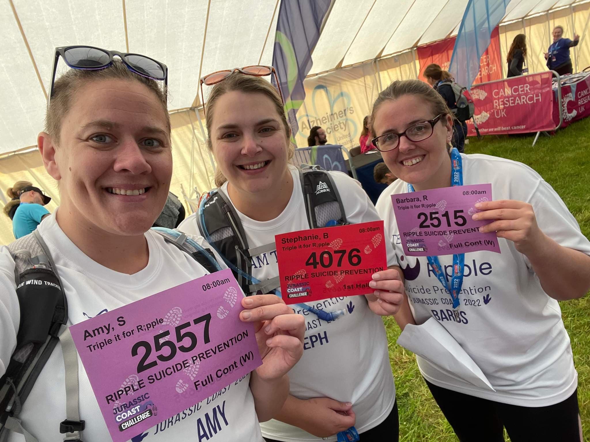 Women holding their race entry cards for the walk