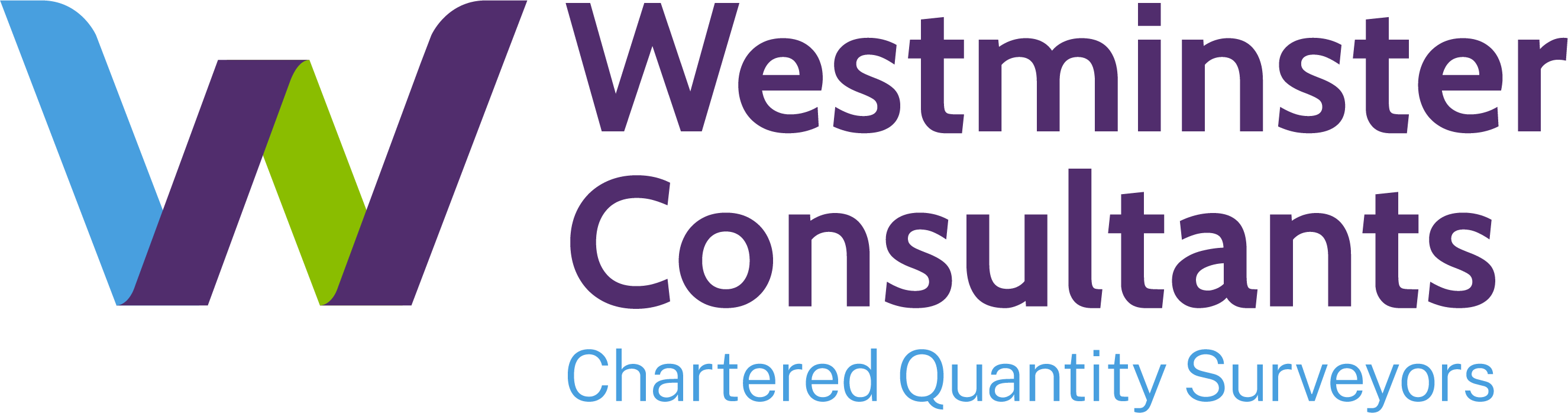 Westminster Consultants logo with stylized blue, purple, and green W and text 'Westminster Consultants Chartered Quantity Surveyors'.