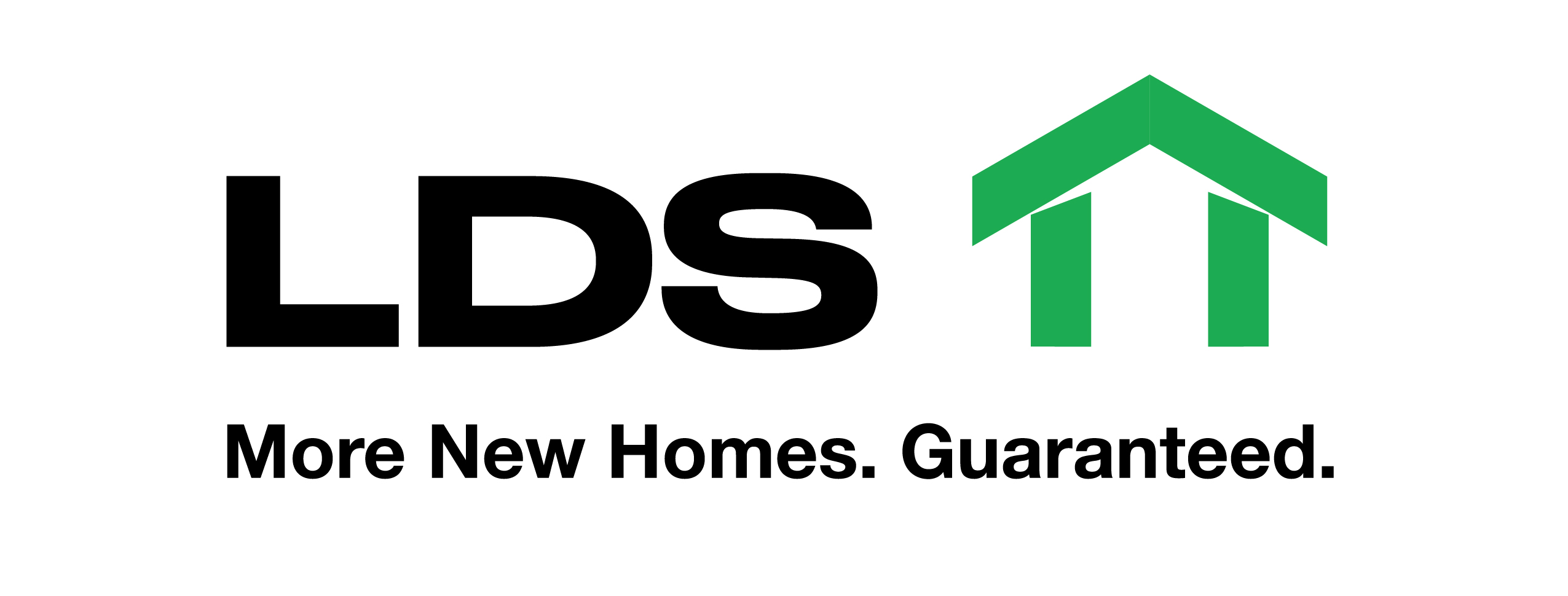 LDS logo with a green house-shaped arrow above the tagline More New Homes. Guaranteed.