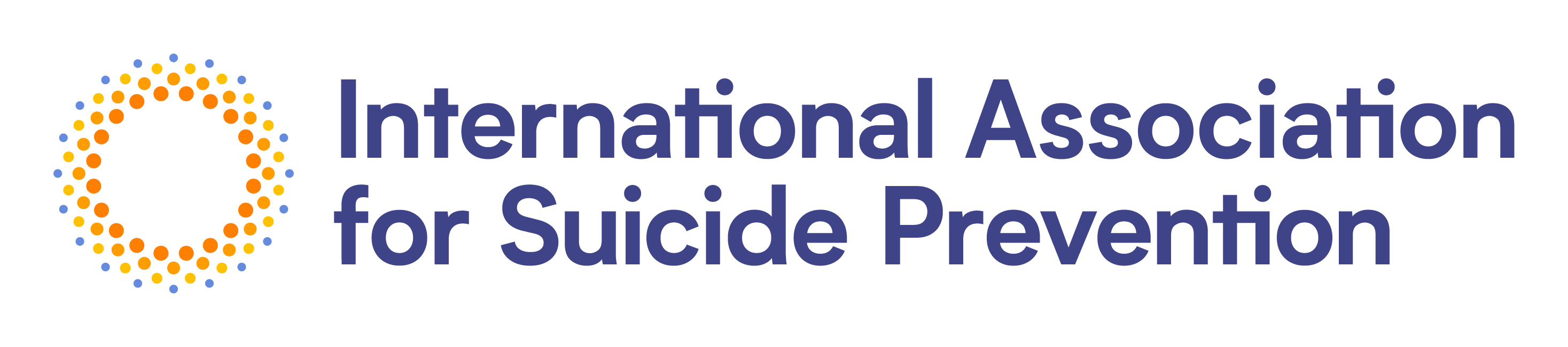 Logo of International Association for Suicide Prevention with circular pattern of orange and blue dots and text in blue.